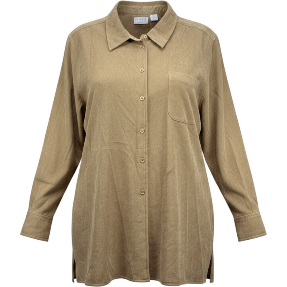 Elisabeth Liz Claiborne Tan Micro Corduroy Button Down Shirt Petite XL Vintage